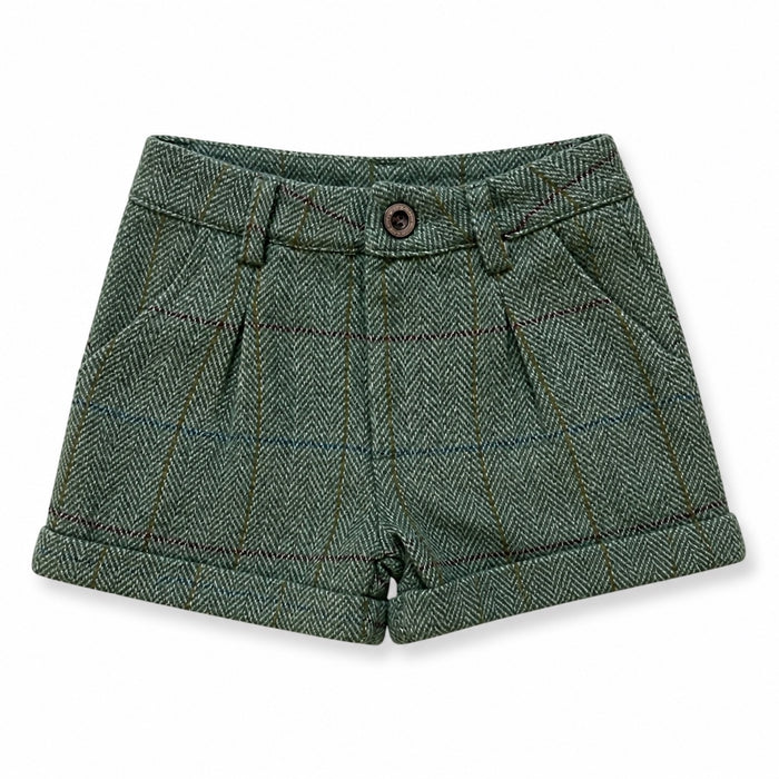 1984 Olive Plaid Wool Pleat Short