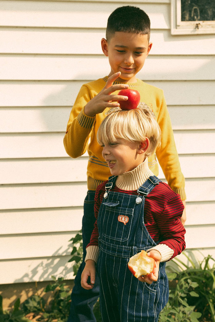 1984 Red Striped Embroidered Knit Turtleneck