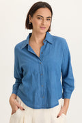 XCVI Abena Indigo Twill Snap-Up Top