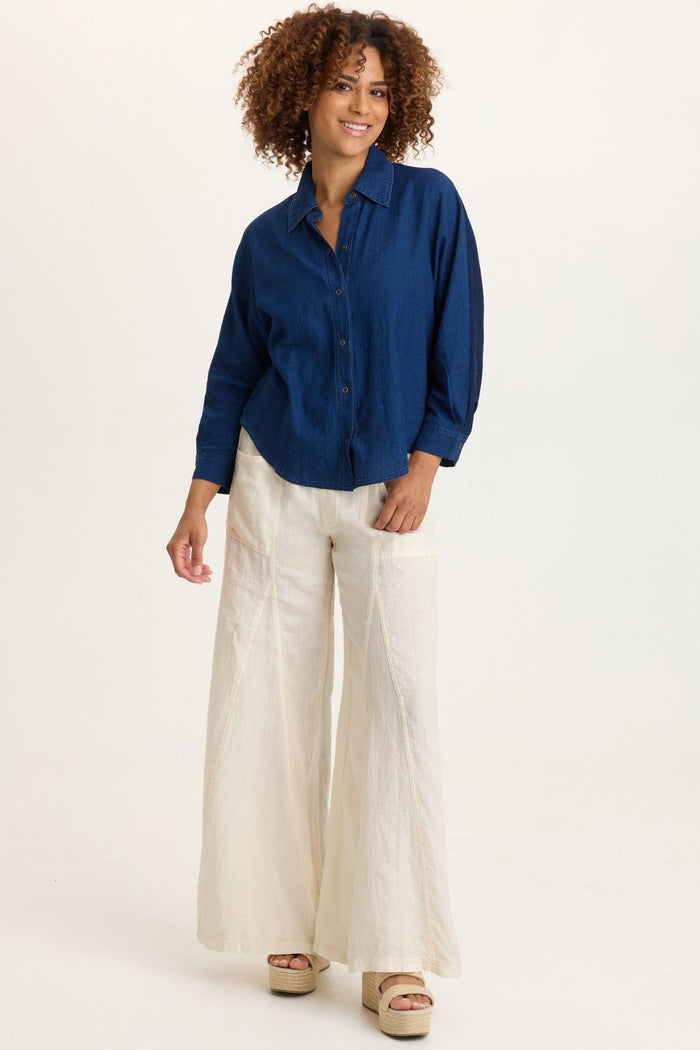 XCVI Abena Indigo Twill Snap-Up Top