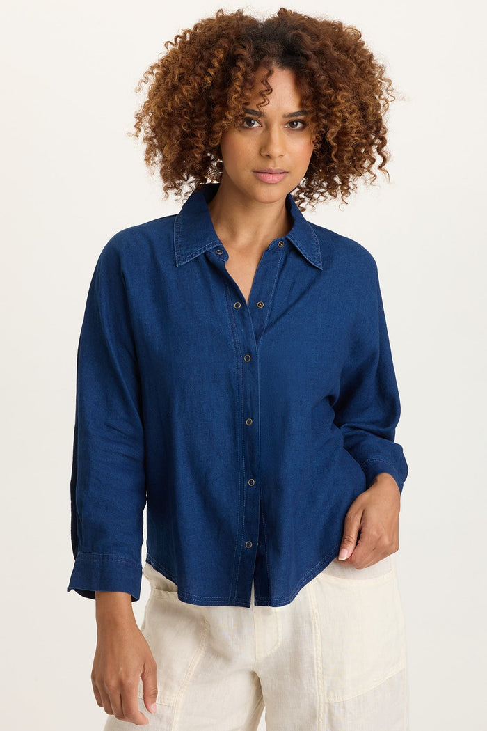 XCVI Abena Indigo Twill Snap-Up Top