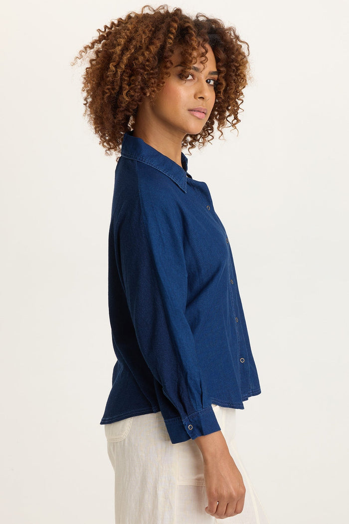 XCVI Abena Indigo Twill Snap-Up Top