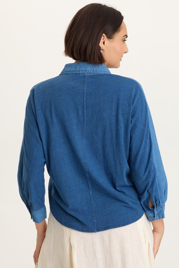 XCVI Abena Indigo Twill Snap-Up Top