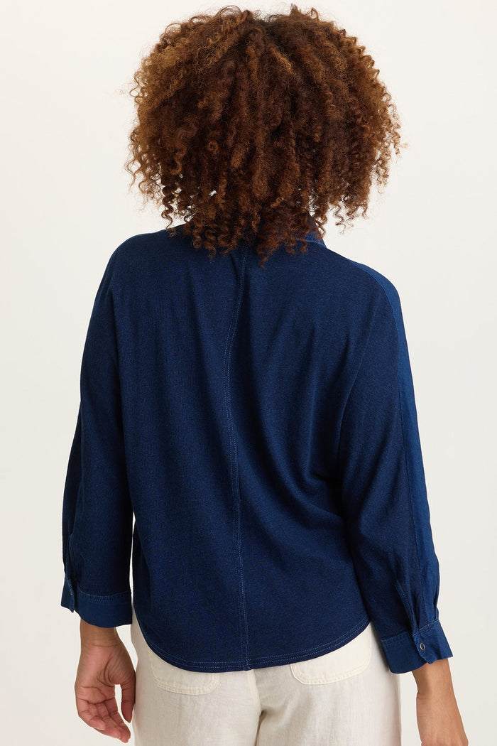 XCVI Abena Indigo Twill Snap-Up Top