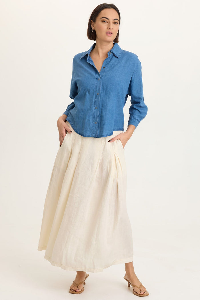 XCVI Abena Indigo Twill Snap-Up Top