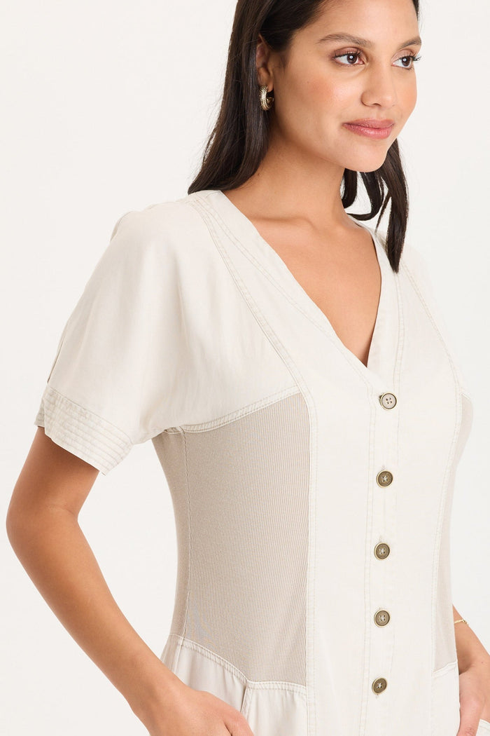 XCVI Addair Button-Up Short Sleeve Twill Dress