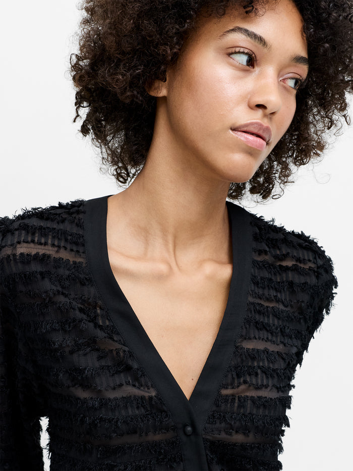 Alana Black Textured Chiffon Blouse