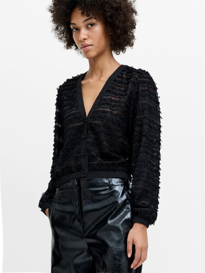 Alana Black Textured Chiffon Blouse