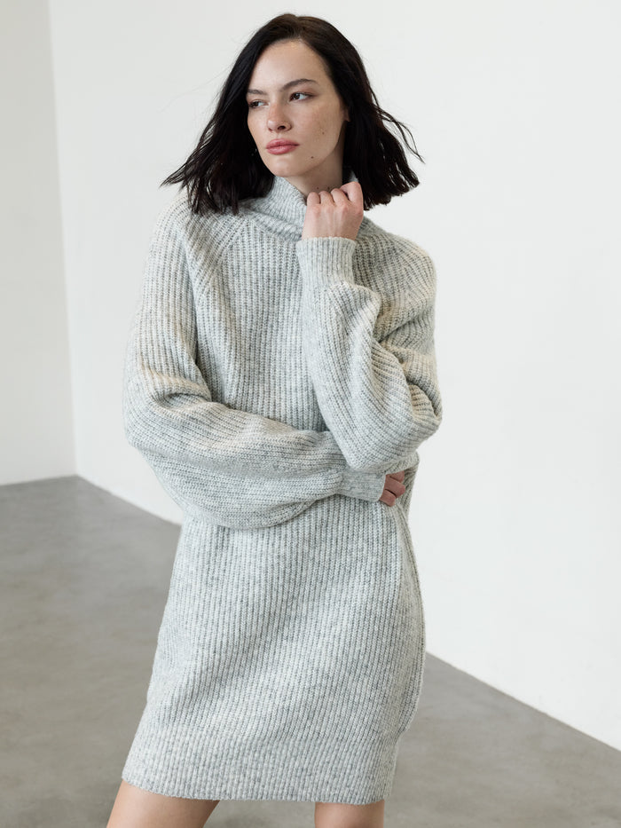 Alev Grey Funnel Neck Knit Mini Dress