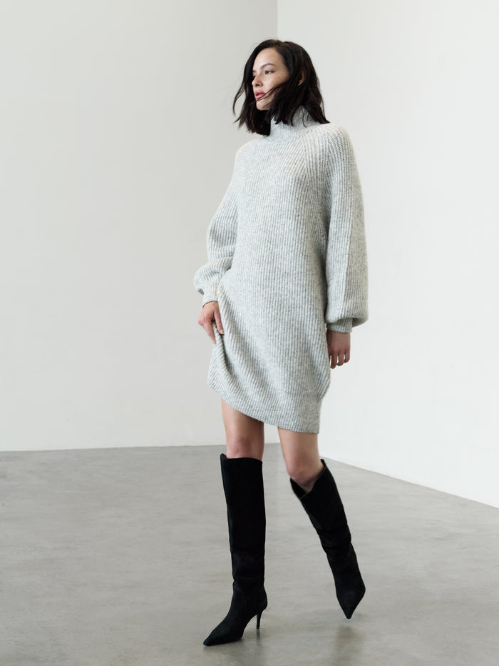 Alev Grey Funnel Neck Knit Mini Dress