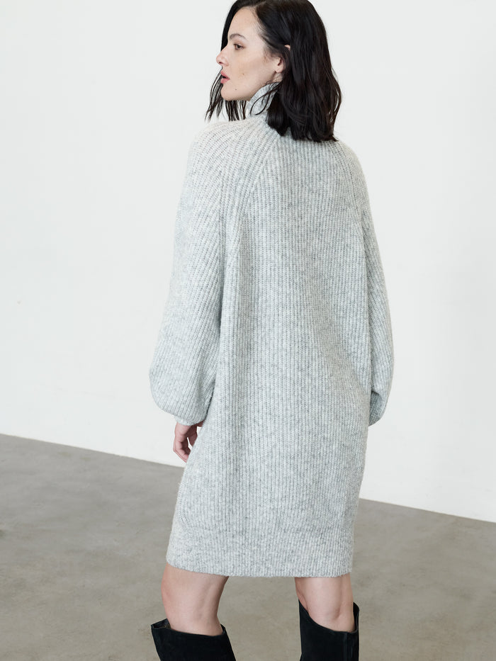 Alev Grey Funnel Neck Knit Mini Dress