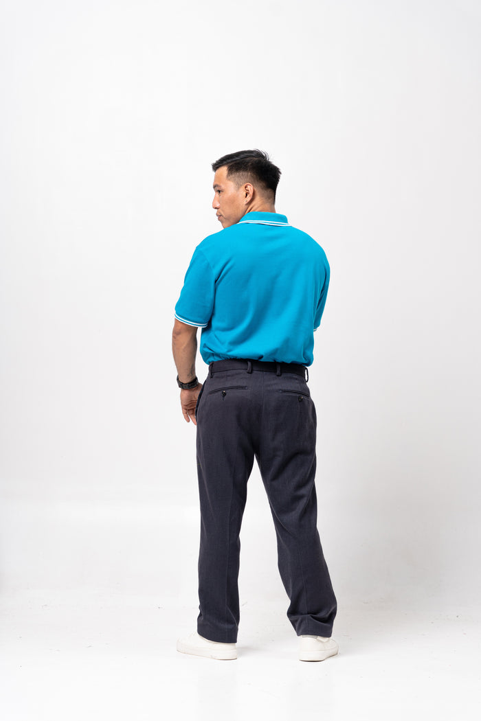Aqua Blue with Stripes Classique Plain Polo Shirt