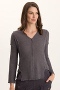 XCVI Arnie Thermal Asymmetrical Hem V-Neck Top