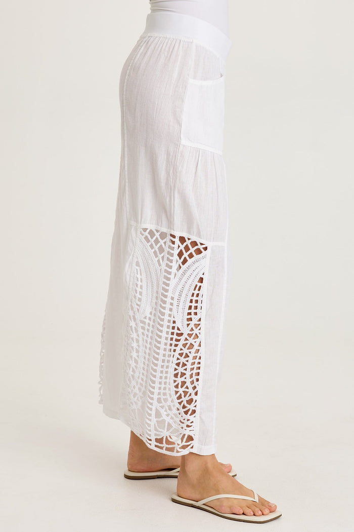 XCVI Astro Linen/Crochet Pull-On Pant