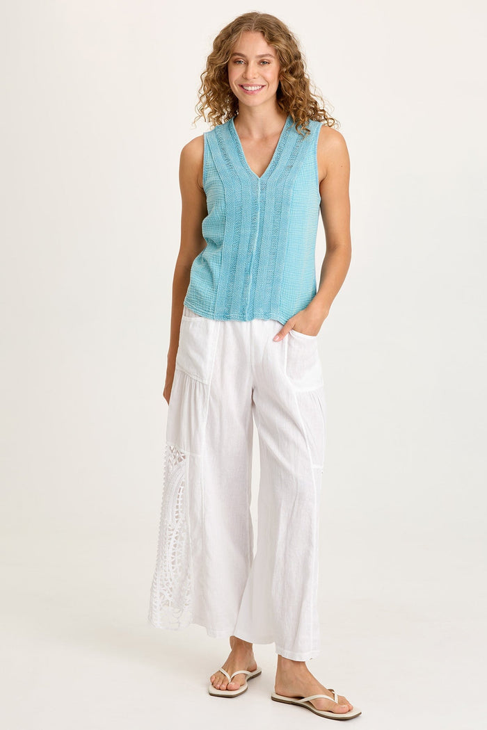 XCVI Astro Linen/Crochet Pull-On Pant