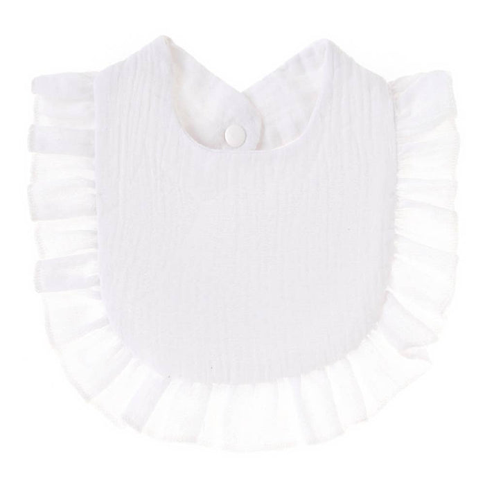 Baby ruffled cotton gauze bib White