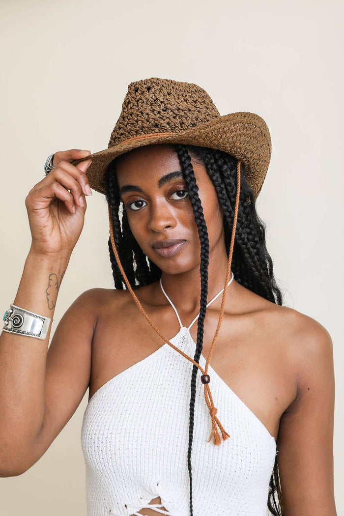 Basketweave Western Hat – Bohemian Cowboy Style 🤎: Cognac
