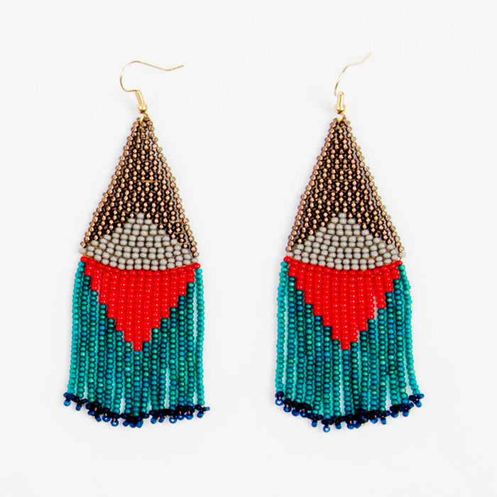 Beaded Graphic Fringe Earrings