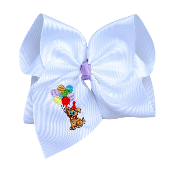 Birthday Puppy Balloons Embroidered Bow: 5 inch / Alligator Clip