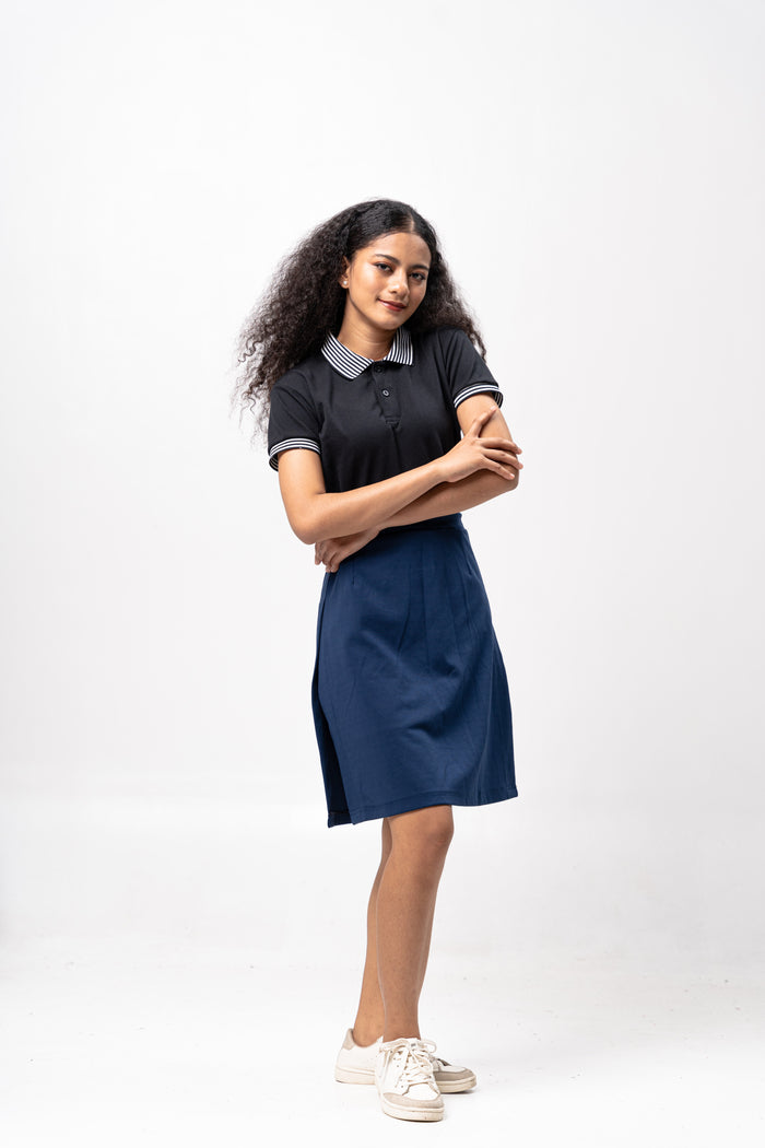 Black Mini Stripes Classique Plain Women's Polo Shirt