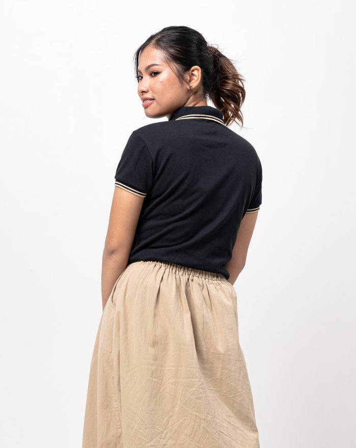 Black with Khaki Stripes Classique Plain Women's Polo Shirt