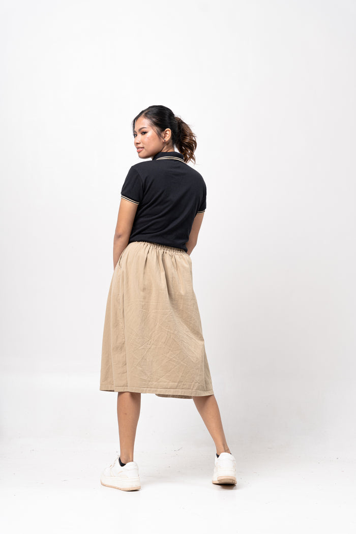 Black with Khaki Stripes Classique Plain Women's Polo Shirt