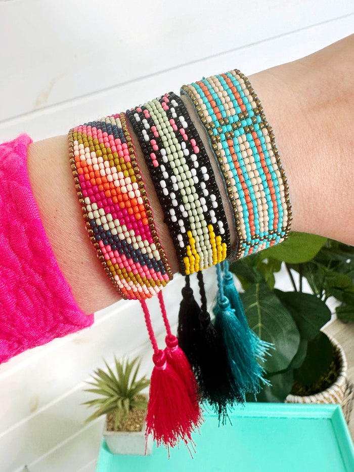 Boho Friendship Seed Bead Statement Bracelets with Tassels