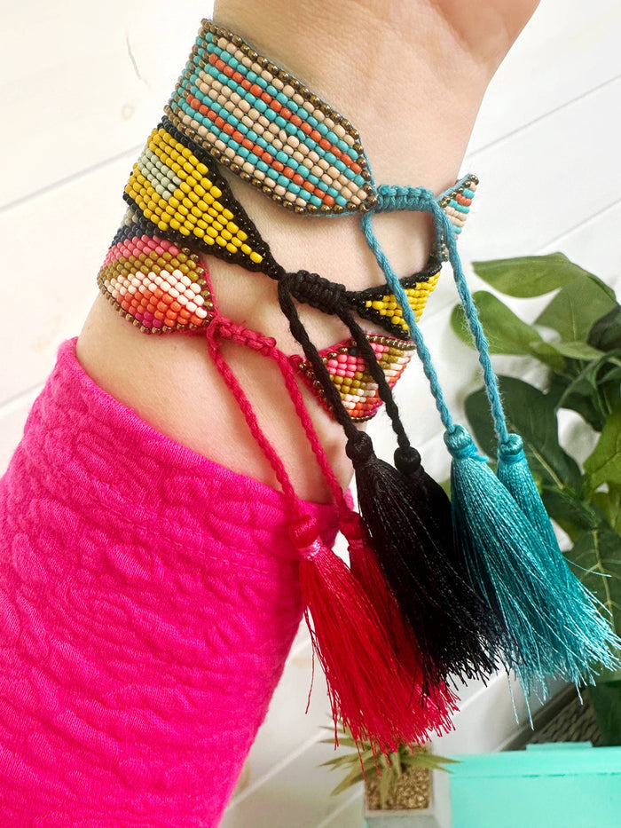 Boho Friendship Seed Bead Statement Bracelets with Tassels