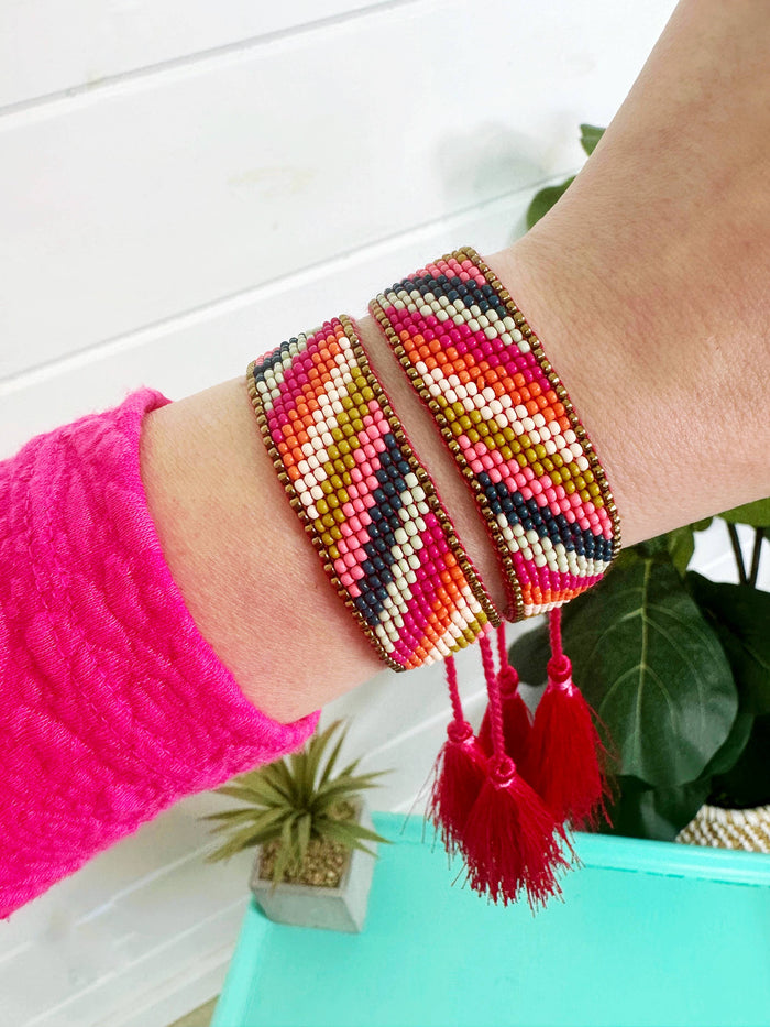 Boho Friendship Seed Bead Statement Bracelets with Tassels