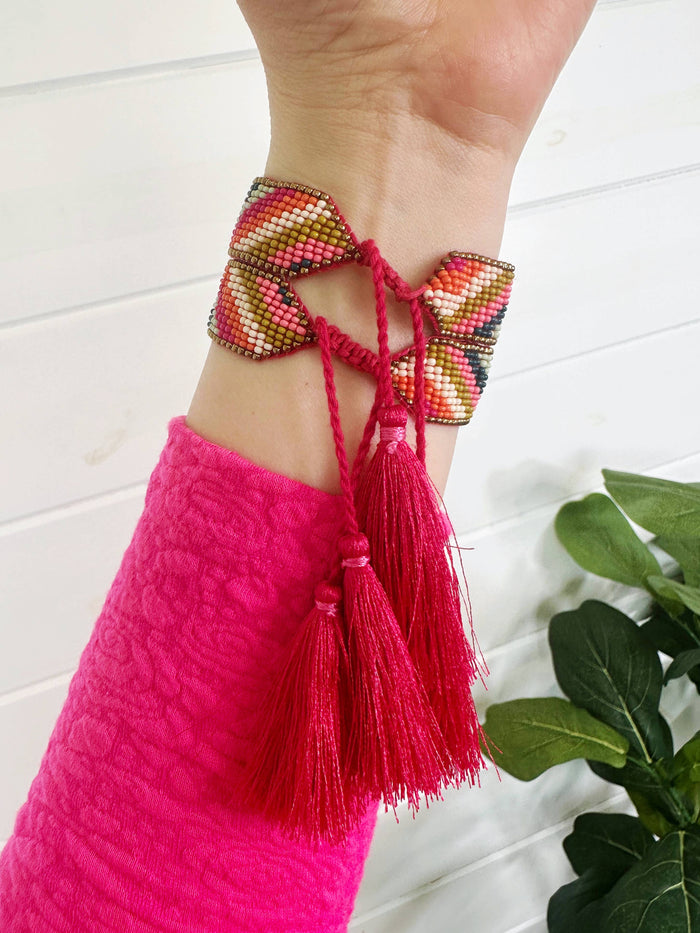Boho Friendship Seed Bead Statement Bracelets with Tassels