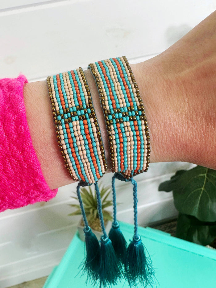 Boho Friendship Seed Bead Statement Bracelets with Tassels