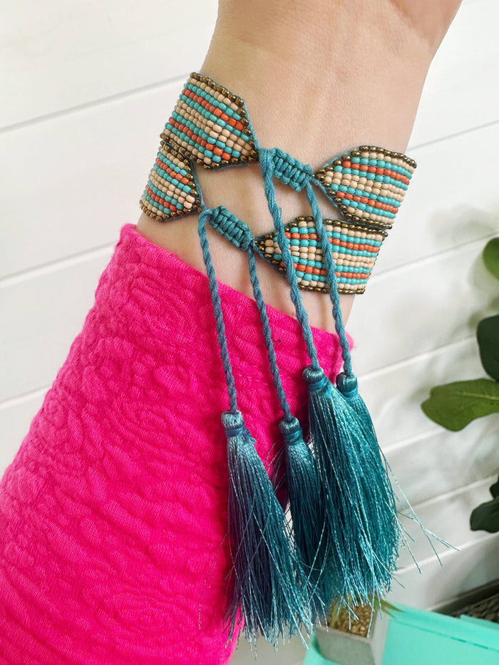 Boho Friendship Seed Bead Statement Bracelets with Tassels
