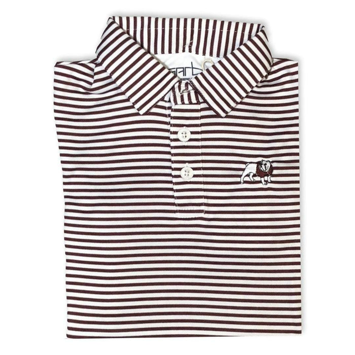Bulldog Maroon Striped Polo-Honey Bee Tees-