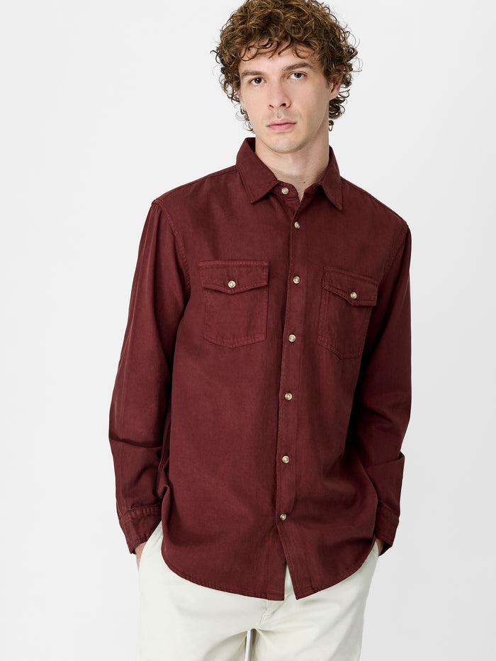 Burgundy Cotton Lyocell Utility Shirt
