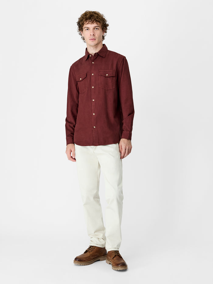 Burgundy Cotton Lyocell Utility Shirt