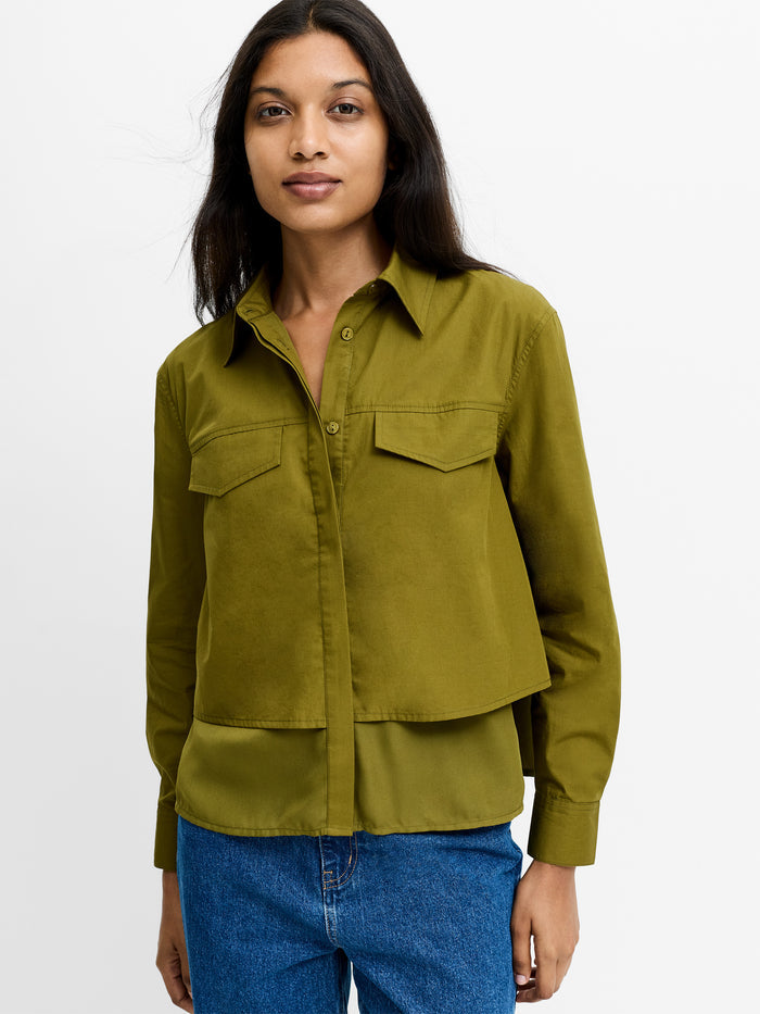 Cambria Khaki Green Layered Utility Shirt