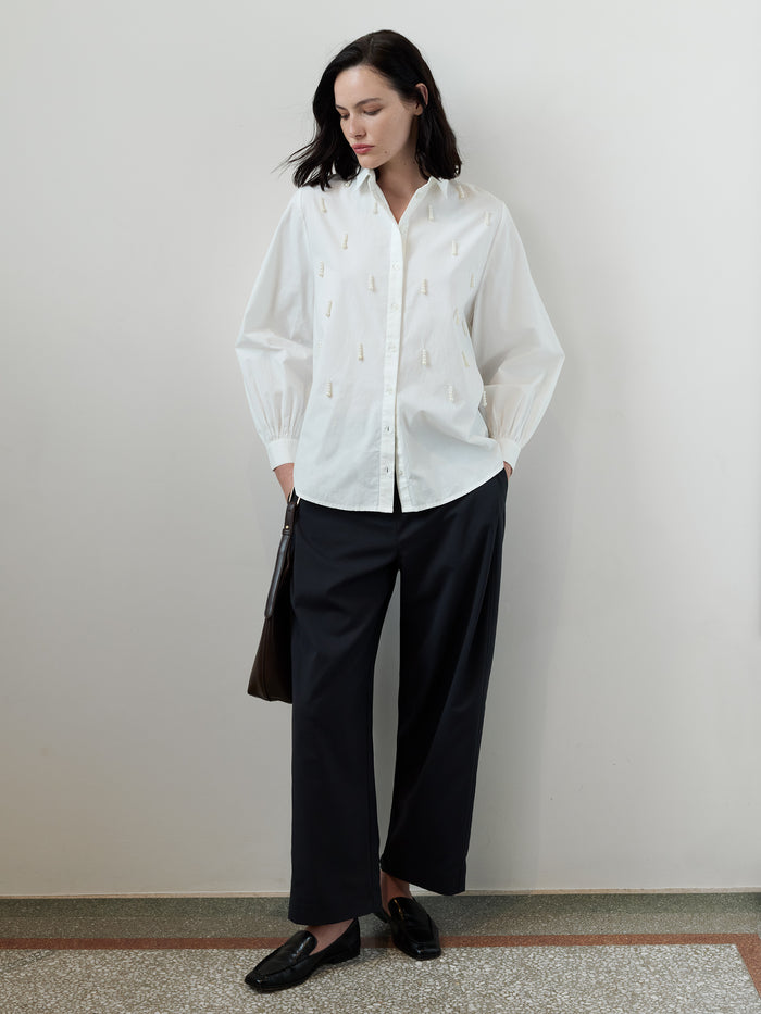 Cambria White Faux Pearl Embellished Shirt