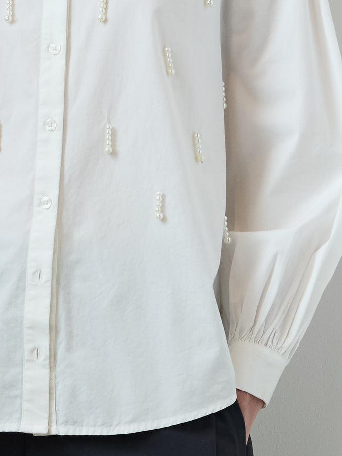 Cambria White Faux Pearl Embellished Shirt