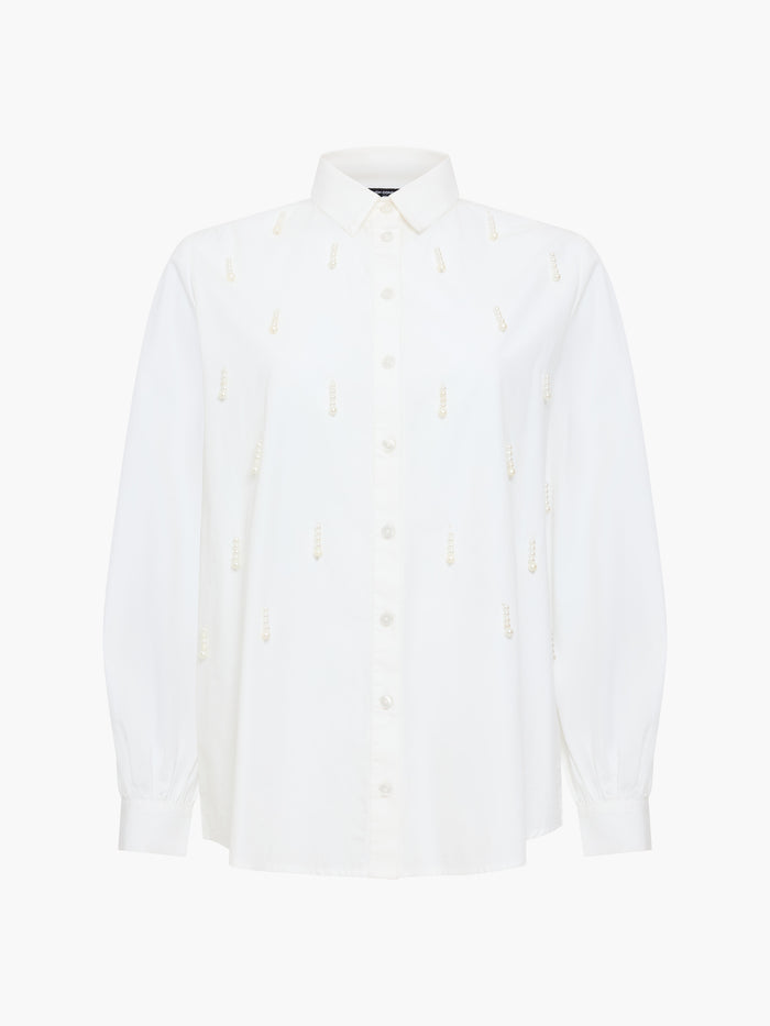 Cambria White Faux Pearl Embellished Shirt