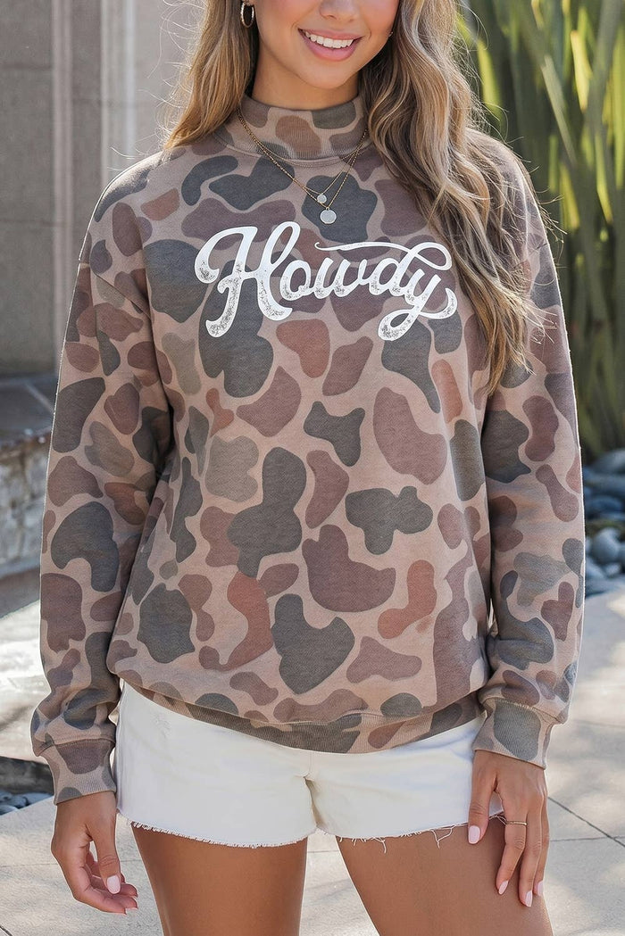 Camo Howdy Oversized Mock Neck Sweatshirt