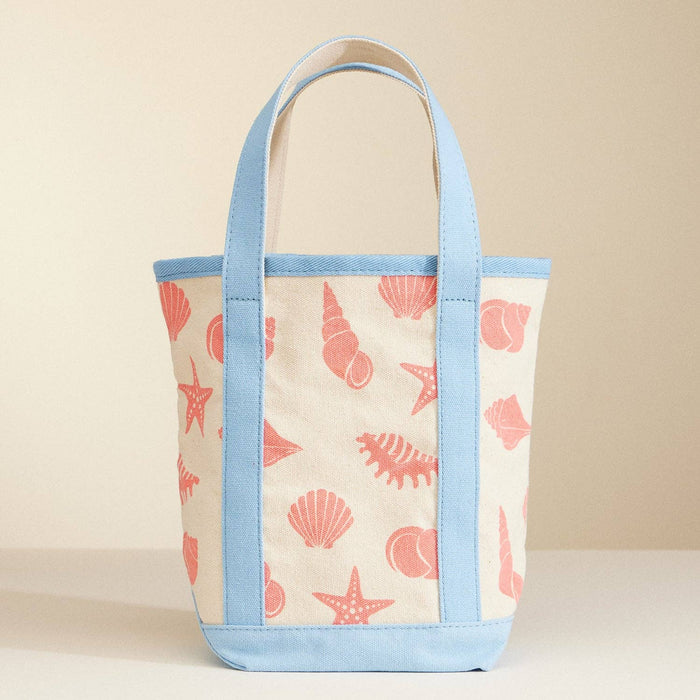 Canvas Tote Bag with Seashell Print: Light Blue / One / 5DG78010