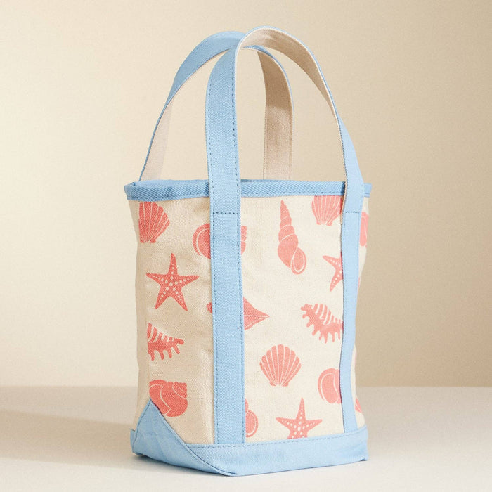 Canvas Tote Bag with Seashell Print: Light Blue / One / 5DG78010