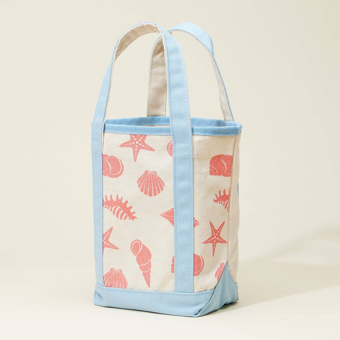 Canvas Tote Bag with Seashell Print: Light Blue / One / 5DG78010