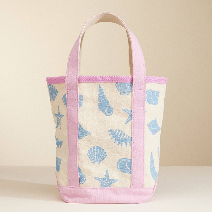 Canvas Tote Bag with Seashell Print: Light Blue / One / 5DG78010