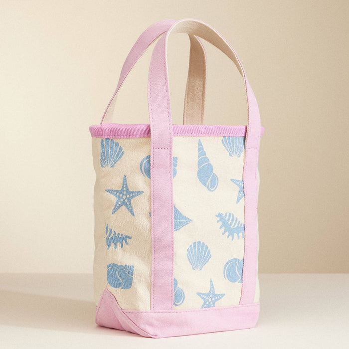 Canvas Tote Bag with Seashell Print: Light Blue / One / 5DG78010