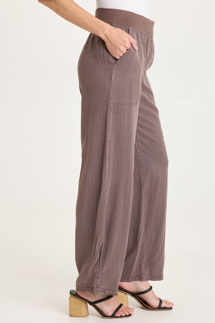 XCVI Carell Embroidered Pinstripe Pleated Leg Pant