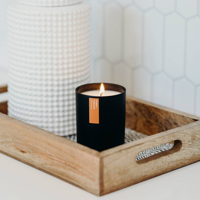Cedar + Tobacco Matte Black Glass Tumbler Candle
