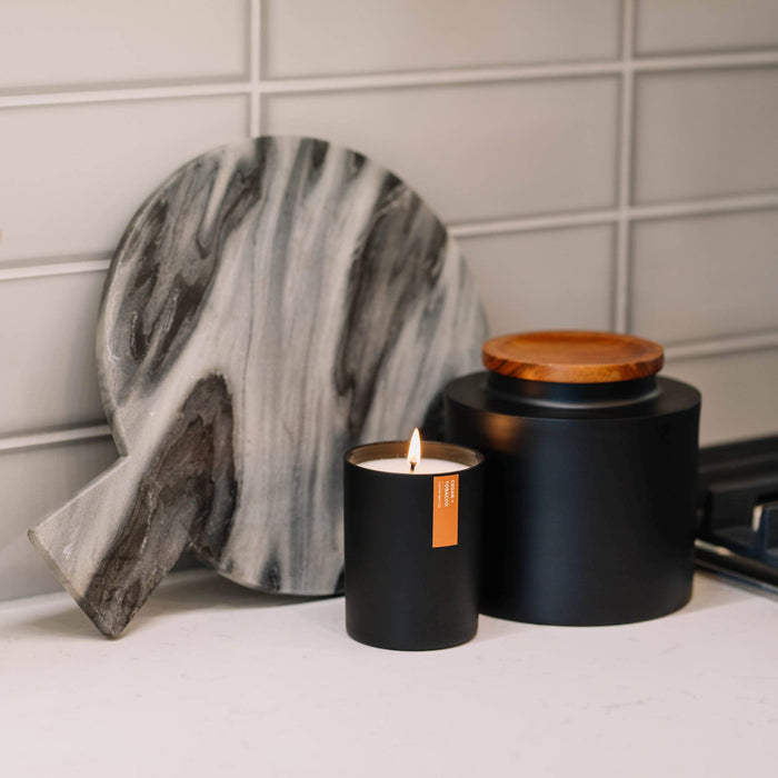 Cedar + Tobacco Matte Black Glass Tumbler Candle