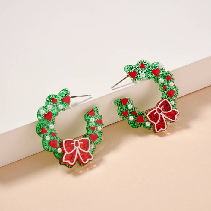 Christmas Decoration Hoop Earrings: Green / One / 4SE31126