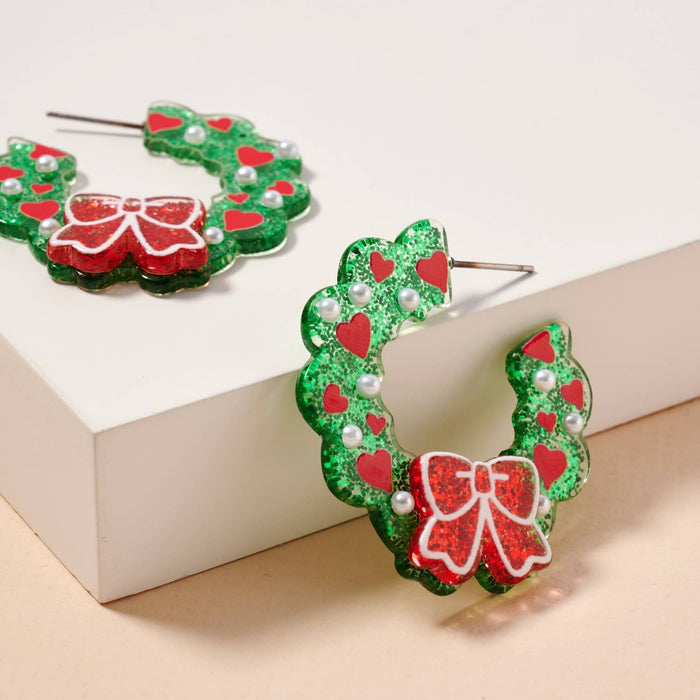 Christmas Decoration Hoop Earrings: Green / One / 4SE31126